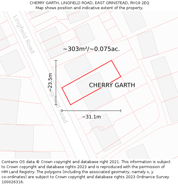 CHERRY GARTH, LINGFIELD ROAD, EAST GRINSTEAD, RH19 2EQ: Plot and title map