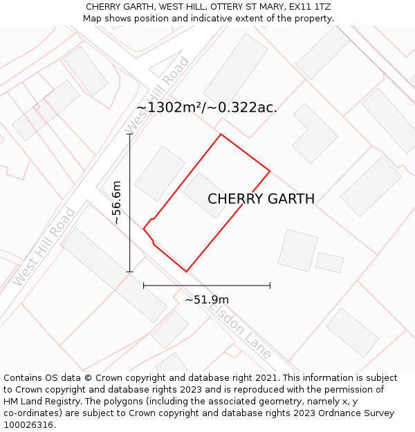 CHERRY GARTH, WEST HILL, OTTERY ST MARY, EX11 1TZ: Plot and title map