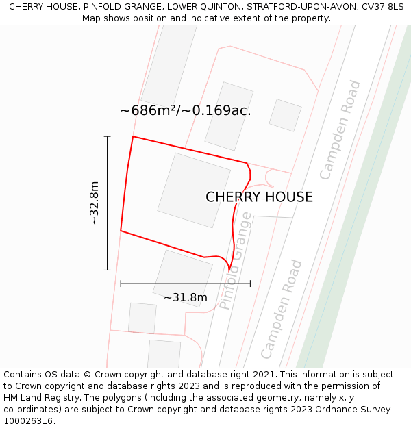 CHERRY HOUSE, PINFOLD GRANGE, LOWER QUINTON, STRATFORD-UPON-AVON, CV37 8LS: Plot and title map