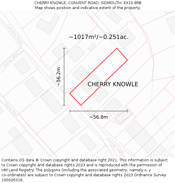 CHERRY KNOWLE, CONVENT ROAD, SIDMOUTH, EX10 8RB: Plot and title map