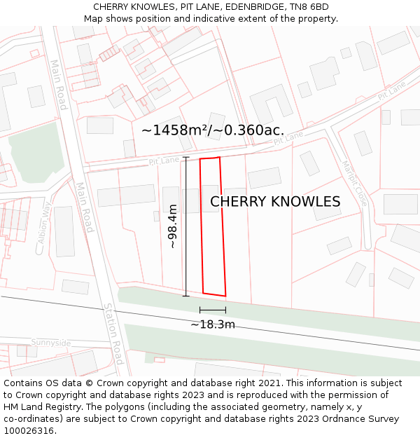 CHERRY KNOWLES, PIT LANE, EDENBRIDGE, TN8 6BD: Plot and title map