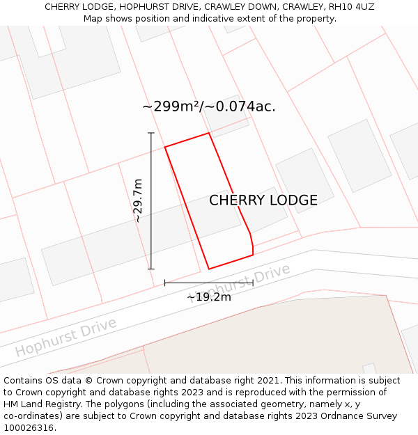 CHERRY LODGE, HOPHURST DRIVE, CRAWLEY DOWN, CRAWLEY, RH10 4UZ: Plot and title map