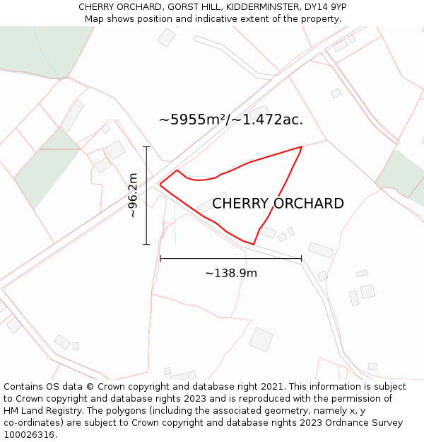 CHERRY ORCHARD, GORST HILL, KIDDERMINSTER, DY14 9YP: Plot and title map