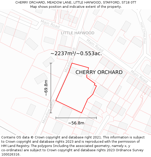 CHERRY ORCHARD, MEADOW LANE, LITTLE HAYWOOD, STAFFORD, ST18 0TT: Plot and title map