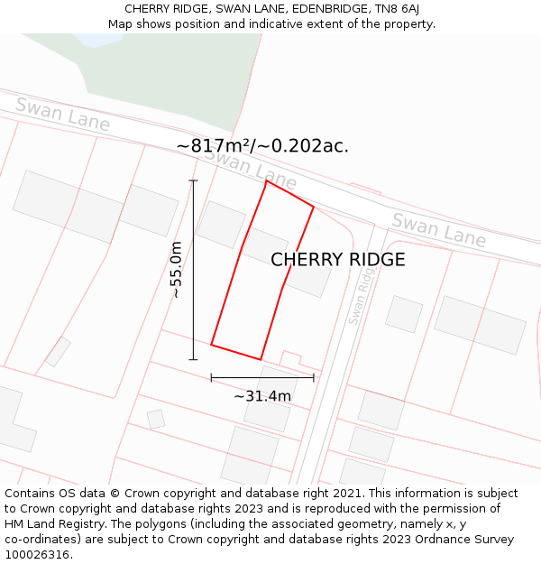 CHERRY RIDGE, SWAN LANE, EDENBRIDGE, TN8 6AJ: Plot and title map