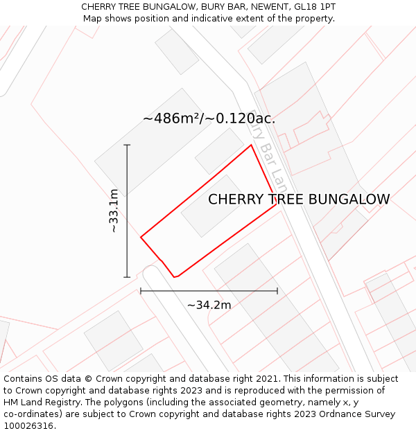 CHERRY TREE BUNGALOW, BURY BAR, NEWENT, GL18 1PT: Plot and title map