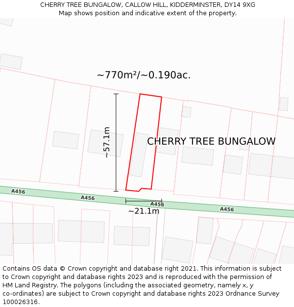 CHERRY TREE BUNGALOW, CALLOW HILL, KIDDERMINSTER, DY14 9XG: Plot and title map