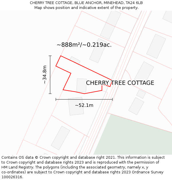 CHERRY TREE COTTAGE, BLUE ANCHOR, MINEHEAD, TA24 6LB: Plot and title map