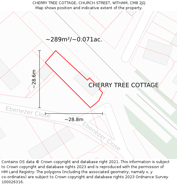 CHERRY TREE COTTAGE, CHURCH STREET, WITHAM, CM8 2JQ: Plot and title map