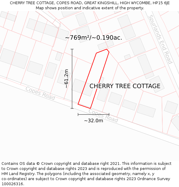 CHERRY TREE COTTAGE, COPES ROAD, GREAT KINGSHILL, HIGH WYCOMBE, HP15 6JE: Plot and title map
