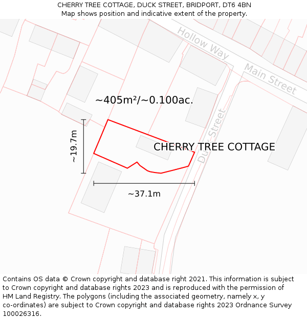 CHERRY TREE COTTAGE, DUCK STREET, BRIDPORT, DT6 4BN: Plot and title map