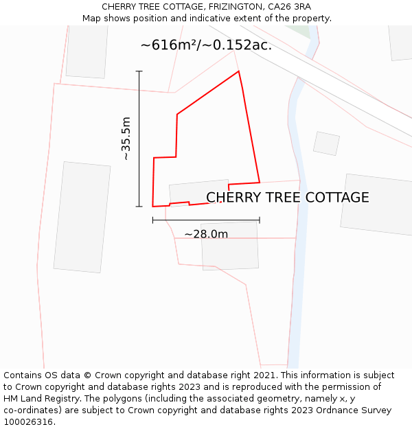 CHERRY TREE COTTAGE, FRIZINGTON, CA26 3RA: Plot and title map