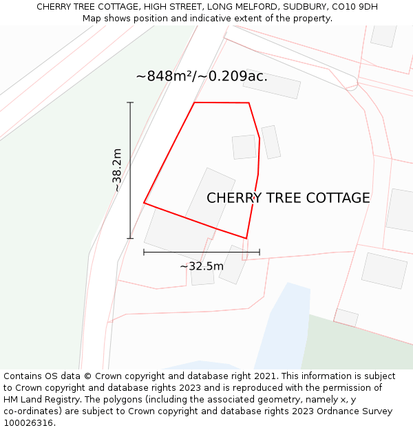 CHERRY TREE COTTAGE, HIGH STREET, LONG MELFORD, SUDBURY, CO10 9DH: Plot and title map