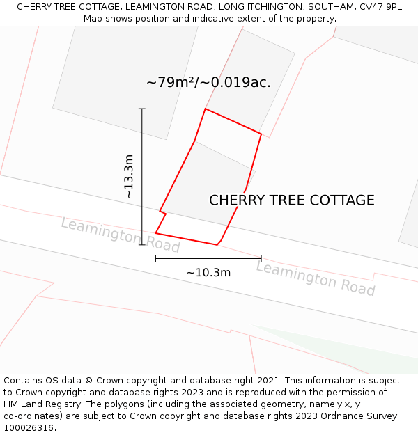 CHERRY TREE COTTAGE, LEAMINGTON ROAD, LONG ITCHINGTON, SOUTHAM, CV47 9PL: Plot and title map