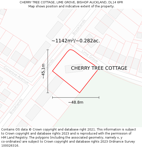 CHERRY TREE COTTAGE, LIME GROVE, BISHOP AUCKLAND, DL14 6PR: Plot and title map
