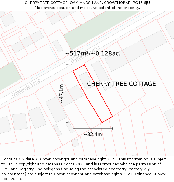 CHERRY TREE COTTAGE, OAKLANDS LANE, CROWTHORNE, RG45 6JU: Plot and title map