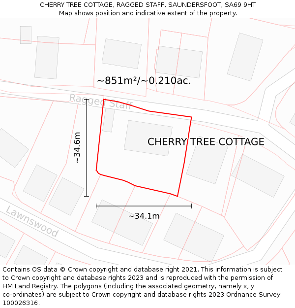 CHERRY TREE COTTAGE, RAGGED STAFF, SAUNDERSFOOT, SA69 9HT: Plot and title map