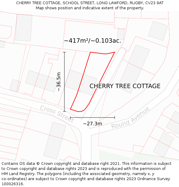 CHERRY TREE COTTAGE, SCHOOL STREET, LONG LAWFORD, RUGBY, CV23 9AT: Plot and title map
