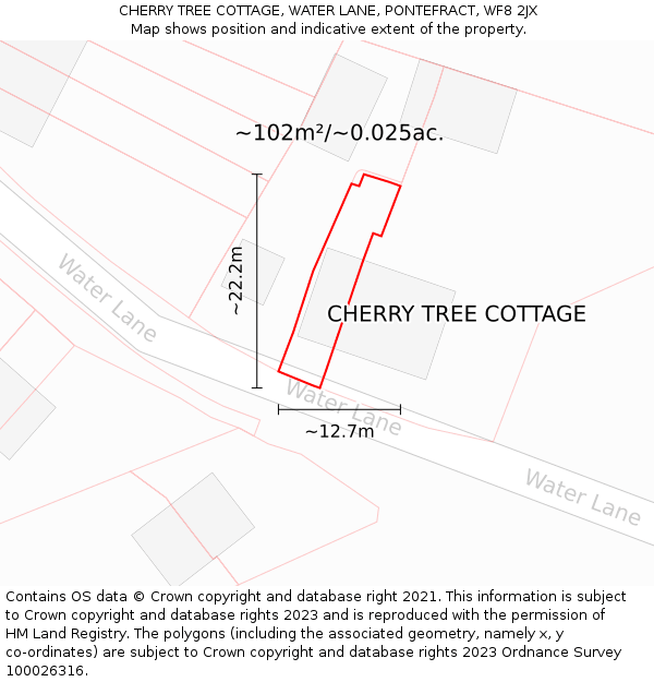 CHERRY TREE COTTAGE, WATER LANE, PONTEFRACT, WF8 2JX: Plot and title map