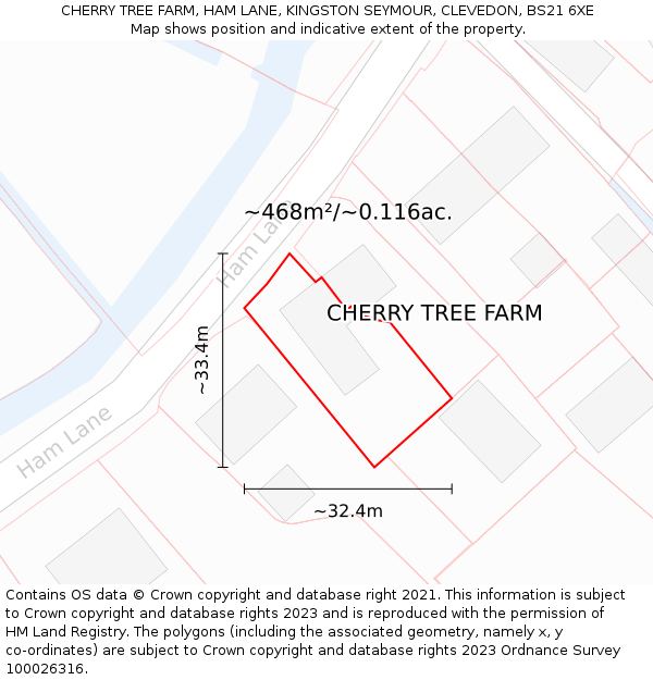 CHERRY TREE FARM, HAM LANE, KINGSTON SEYMOUR, CLEVEDON, BS21 6XE: Plot and title map