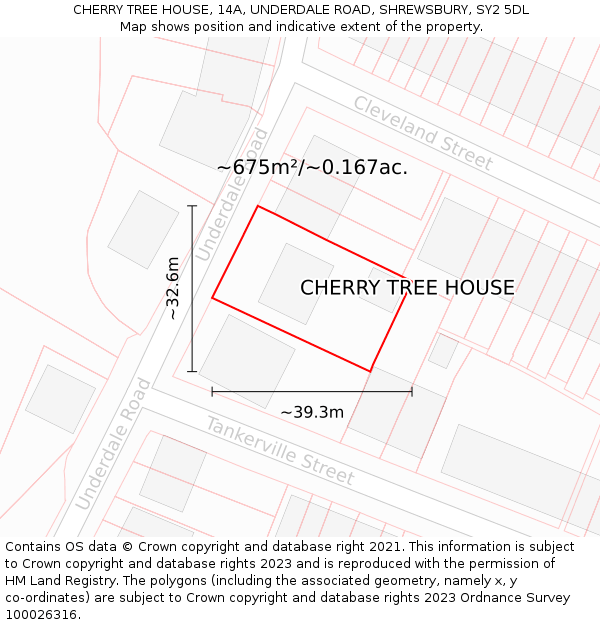 CHERRY TREE HOUSE, 14A, UNDERDALE ROAD, SHREWSBURY, SY2 5DL: Plot and title map