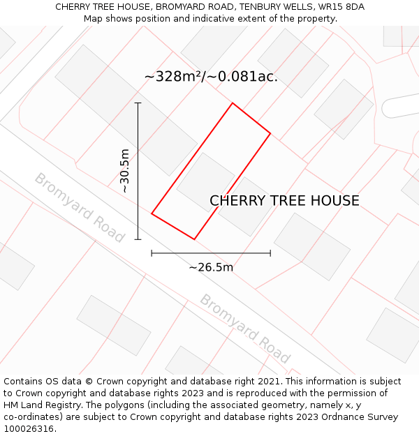 CHERRY TREE HOUSE, BROMYARD ROAD, TENBURY WELLS, WR15 8DA: Plot and title map
