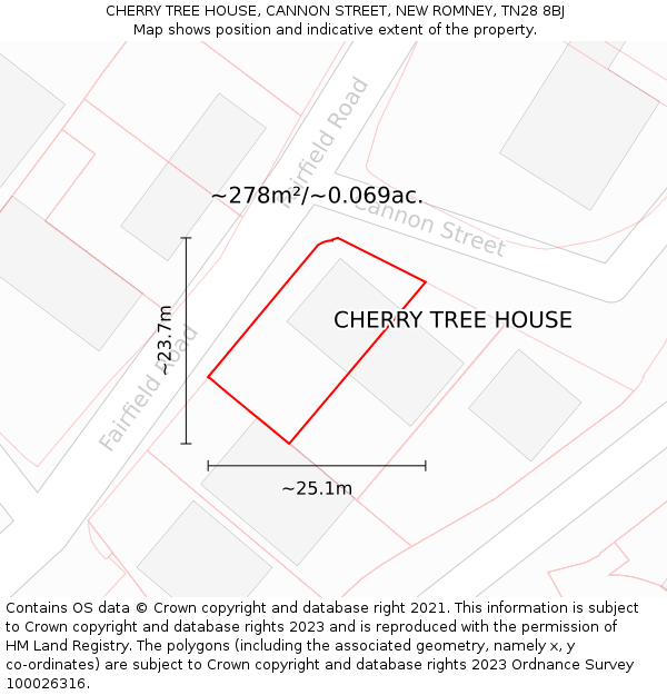 CHERRY TREE HOUSE, CANNON STREET, NEW ROMNEY, TN28 8BJ: Plot and title map