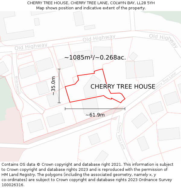 CHERRY TREE HOUSE, CHERRY TREE LANE, COLWYN BAY, LL28 5YH: Plot and title map