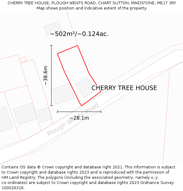 CHERRY TREE HOUSE, PLOUGH WENTS ROAD, CHART SUTTON, MAIDSTONE, ME17 3RY: Plot and title map