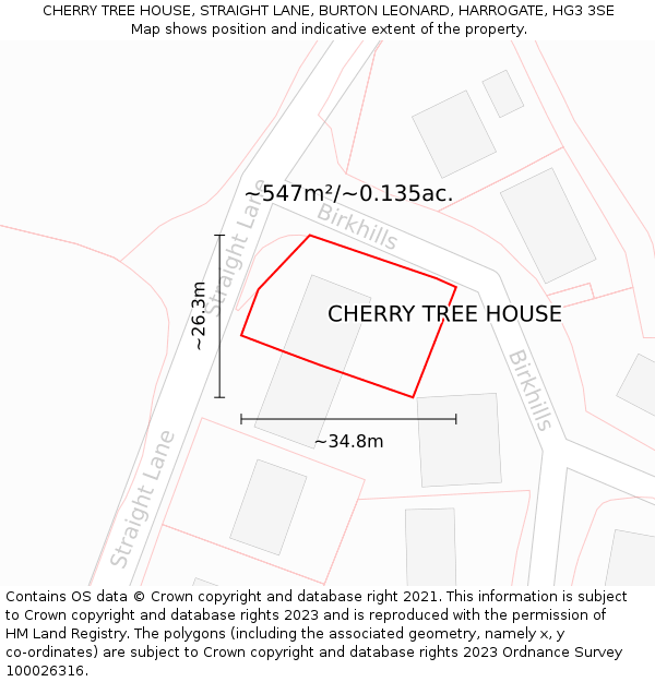 CHERRY TREE HOUSE, STRAIGHT LANE, BURTON LEONARD, HARROGATE, HG3 3SE: Plot and title map