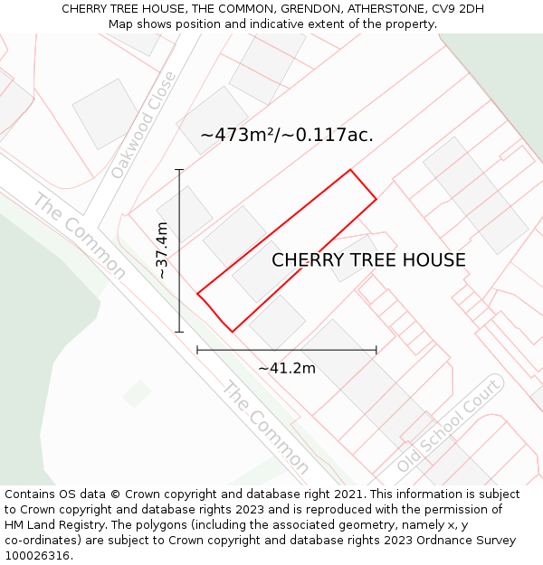CHERRY TREE HOUSE, THE COMMON, GRENDON, ATHERSTONE, CV9 2DH: Plot and title map