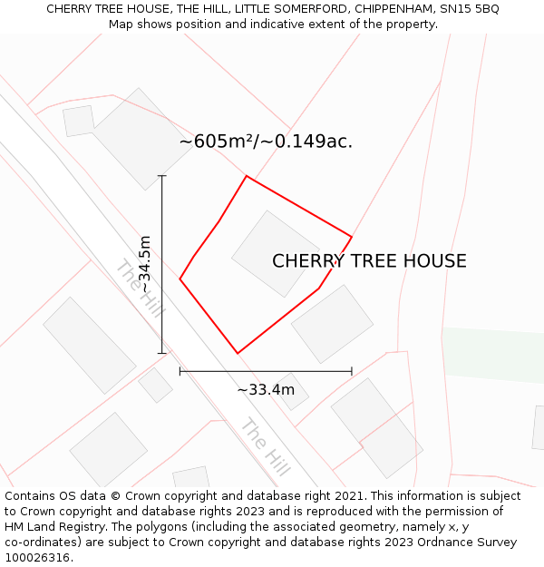 CHERRY TREE HOUSE, THE HILL, LITTLE SOMERFORD, CHIPPENHAM, SN15 5BQ: Plot and title map