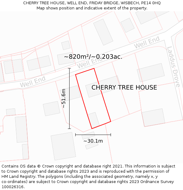 CHERRY TREE HOUSE, WELL END, FRIDAY BRIDGE, WISBECH, PE14 0HQ: Plot and title map