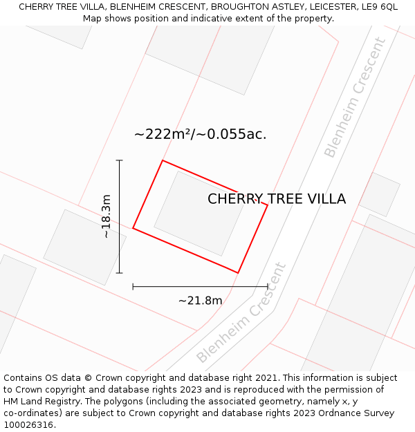 CHERRY TREE VILLA, BLENHEIM CRESCENT, BROUGHTON ASTLEY, LEICESTER, LE9 6QL: Plot and title map