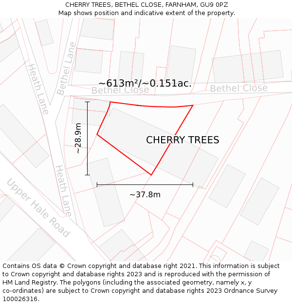 CHERRY TREES, BETHEL CLOSE, FARNHAM, GU9 0PZ: Plot and title map