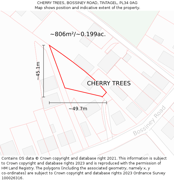 CHERRY TREES, BOSSINEY ROAD, TINTAGEL, PL34 0AG: Plot and title map