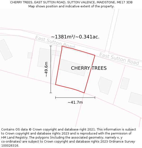 CHERRY TREES, EAST SUTTON ROAD, SUTTON VALENCE, MAIDSTONE, ME17 3DB: Plot and title map