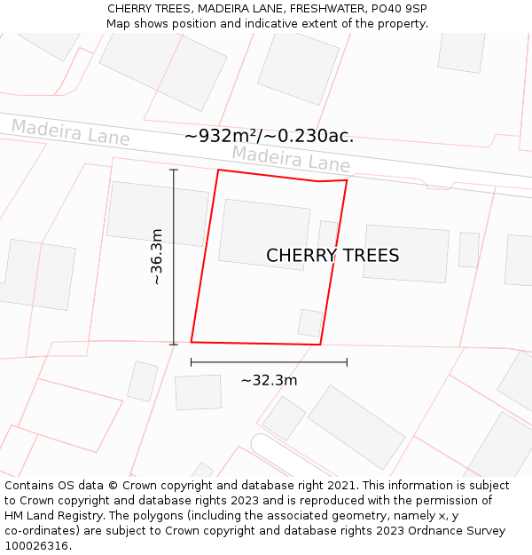 CHERRY TREES, MADEIRA LANE, FRESHWATER, PO40 9SP: Plot and title map