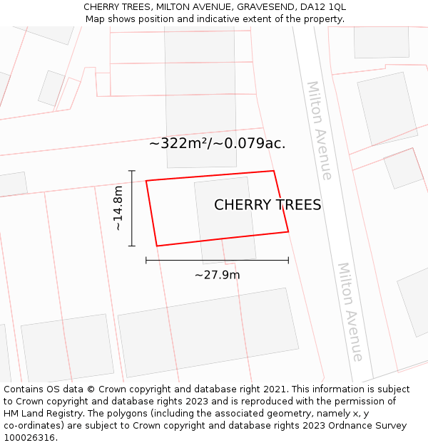 CHERRY TREES, MILTON AVENUE, GRAVESEND, DA12 1QL: Plot and title map