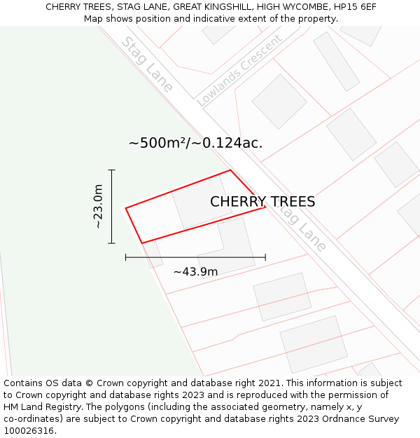 CHERRY TREES, STAG LANE, GREAT KINGSHILL, HIGH WYCOMBE, HP15 6EF: Plot and title map