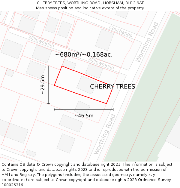 CHERRY TREES, WORTHING ROAD, HORSHAM, RH13 9AT: Plot and title map