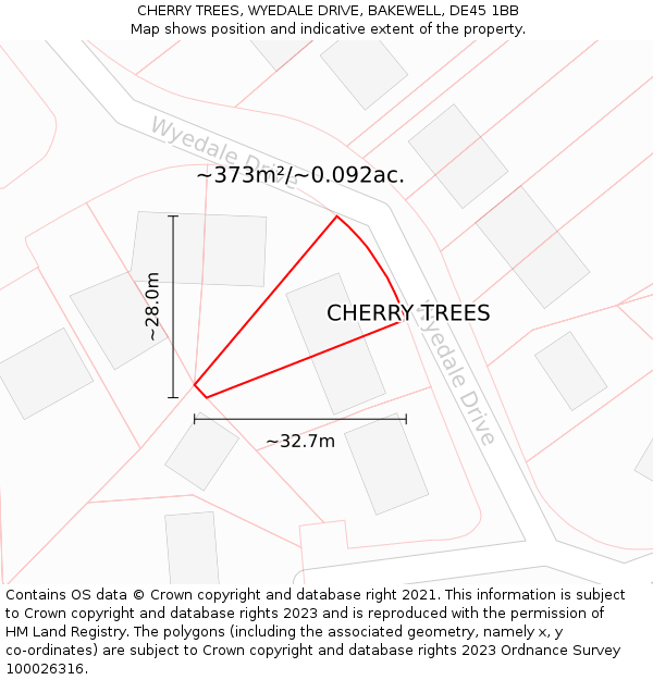 CHERRY TREES, WYEDALE DRIVE, BAKEWELL, DE45 1BB: Plot and title map