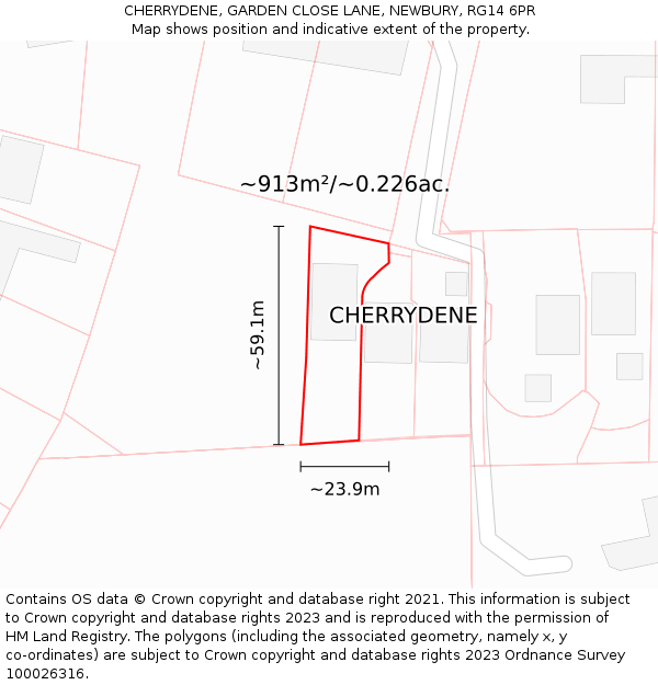 CHERRYDENE, GARDEN CLOSE LANE, NEWBURY, RG14 6PR: Plot and title map