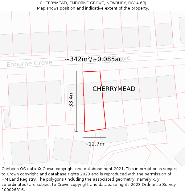 CHERRYMEAD, ENBORNE GROVE, NEWBURY, RG14 6BJ: Plot and title map