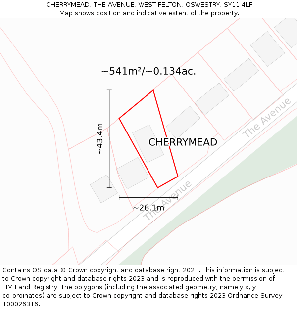 CHERRYMEAD, THE AVENUE, WEST FELTON, OSWESTRY, SY11 4LF: Plot and title map