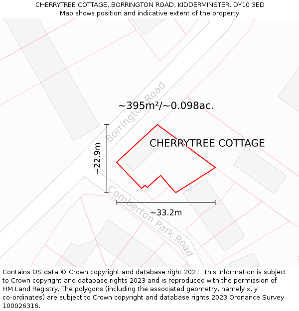 CHERRYTREE COTTAGE, BORRINGTON ROAD, KIDDERMINSTER, DY10 3ED: Plot and title map