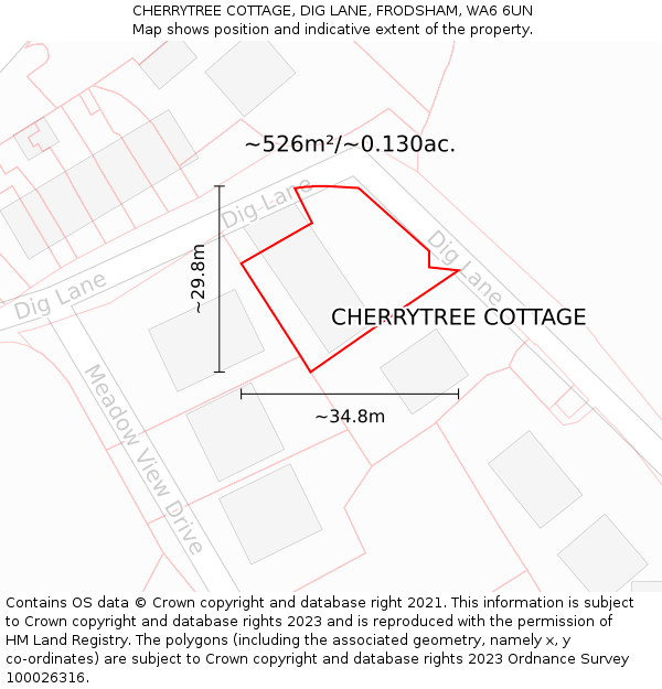 CHERRYTREE COTTAGE, DIG LANE, FRODSHAM, WA6 6UN: Plot and title map