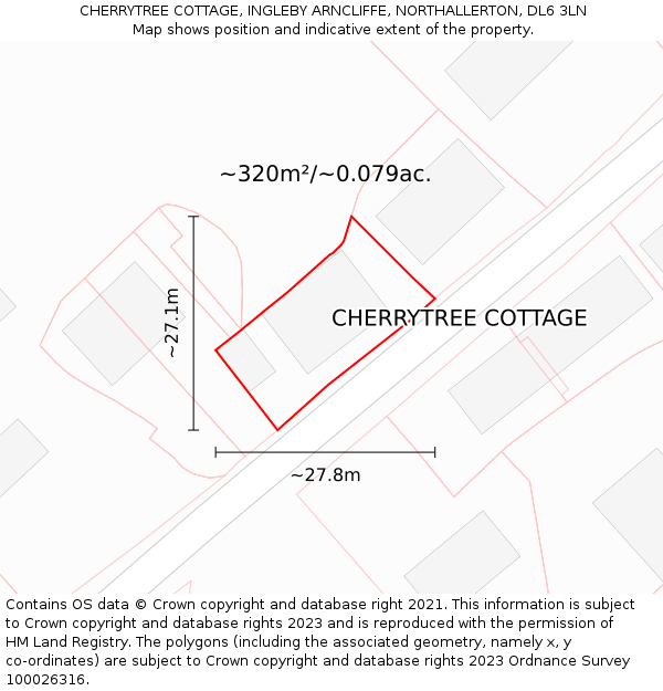 CHERRYTREE COTTAGE, INGLEBY ARNCLIFFE, NORTHALLERTON, DL6 3LN: Plot and title map
