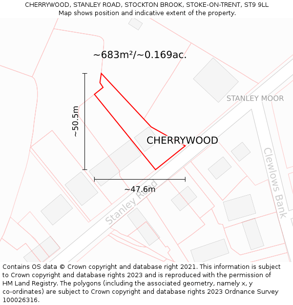 CHERRYWOOD, STANLEY ROAD, STOCKTON BROOK, STOKE-ON-TRENT, ST9 9LL: Plot and title map