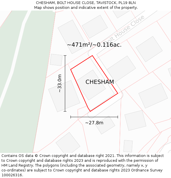 CHESHAM, BOLT HOUSE CLOSE, TAVISTOCK, PL19 8LN: Plot and title map